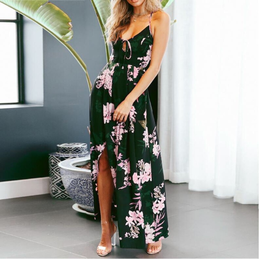 Floral Maxi Dress in Black and Pink